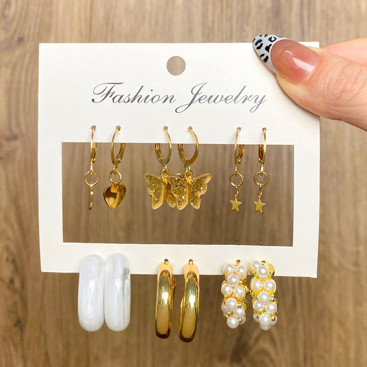 Women fashion geometric pearl stud gold leopard hoop earings