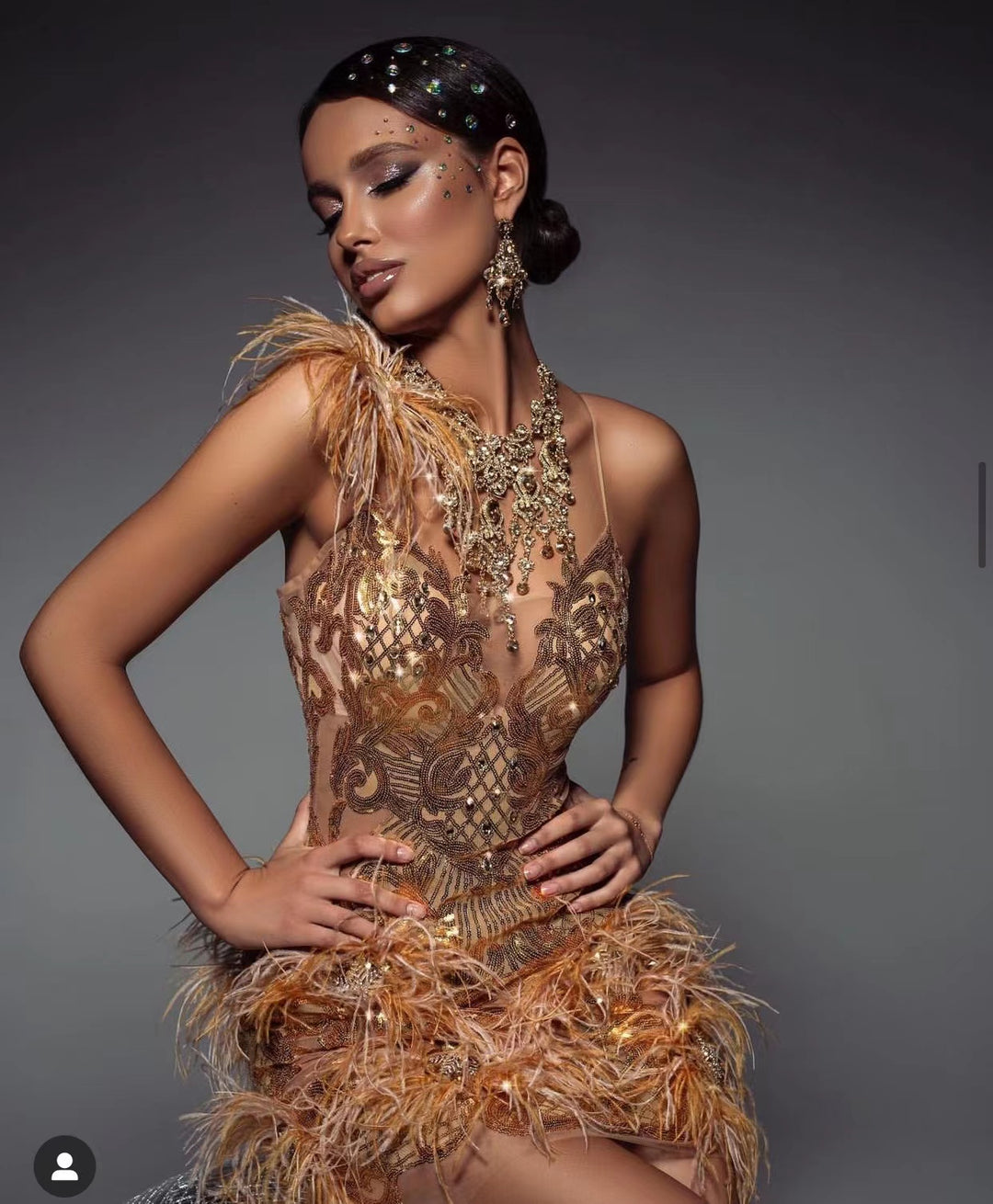 Womens dress spaghetti strap feathers embroidered rhinestone sequin mini