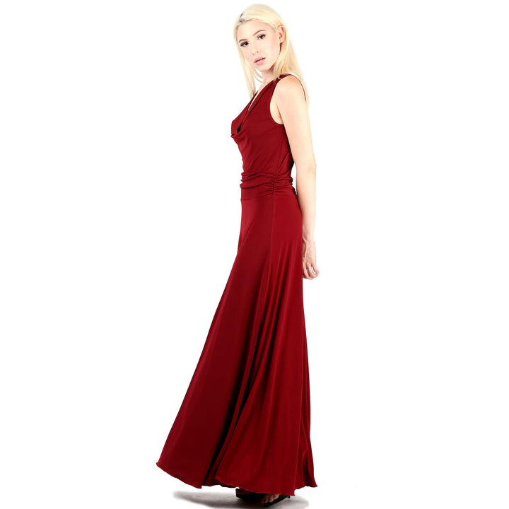 Evanese Women's Classic Elegant Cowlneck Sexy Long Gown Sleeveless Dress