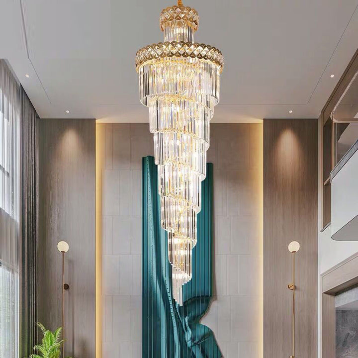 Golden large staircase chandeliers lighting luster luxury decor k9 crystal