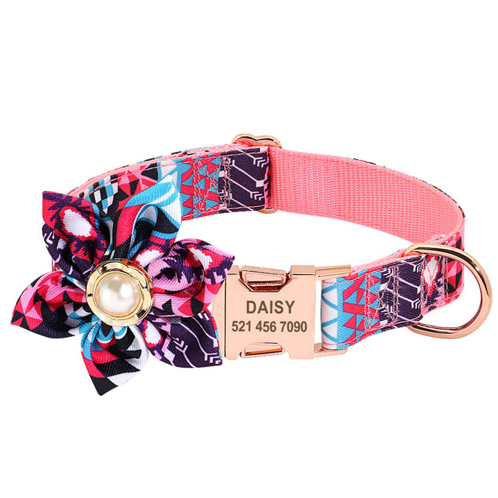 Hot sell ethnic style flower dog collar metal buckle with lettering