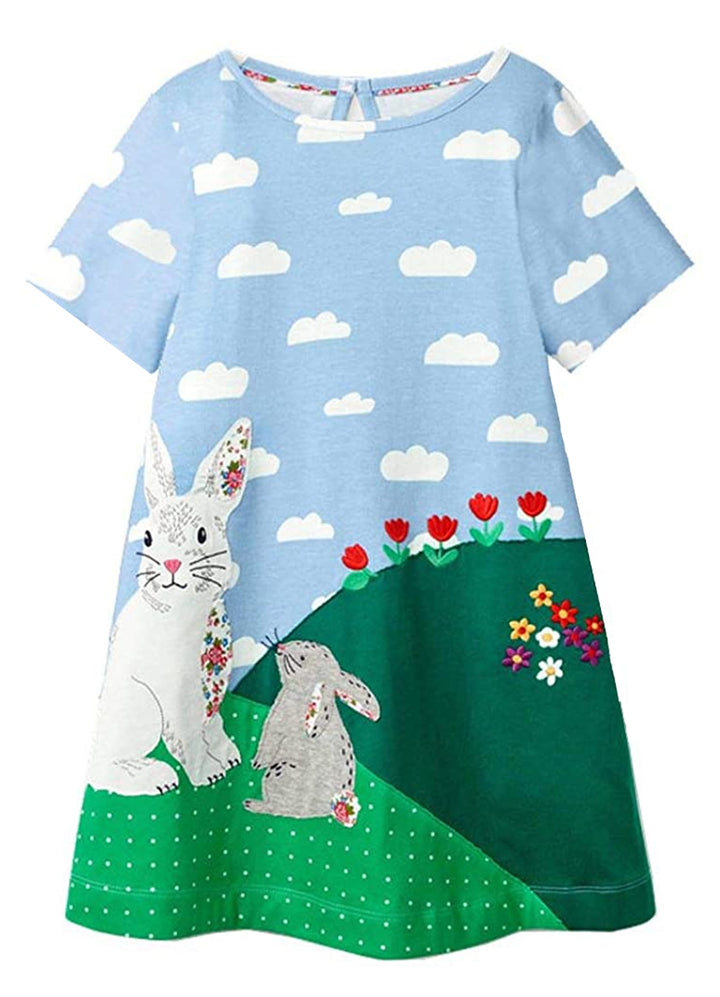 Baby Girl Dress With Animal Applique Vestidos Striped Cotton Kids Unicorn Party Dresses for Girls Clothes Casual Dress 2-7y