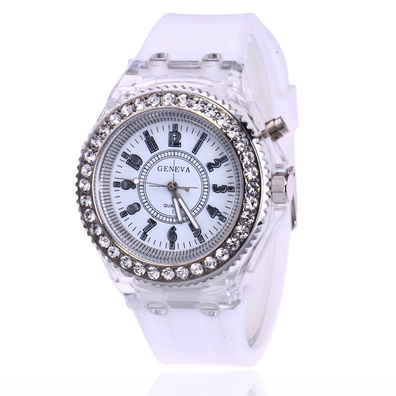 Fashion geneva led light mens quartz women silicone watch