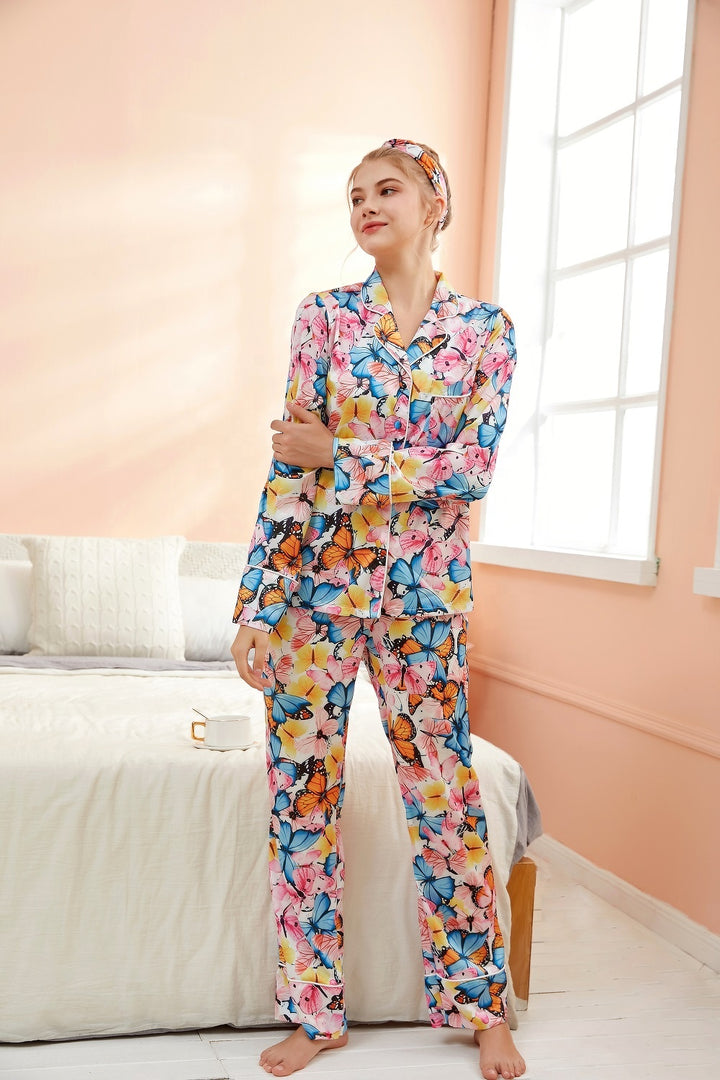 202021 Cute Pajamas Set Ladies Headband Summer Silk Pajamas Set Girls Sleepwear Pajamas Girls Sleepwear