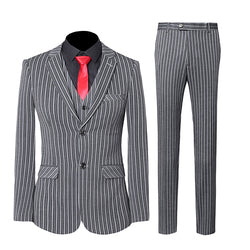 2021 New Men's Three Piece Suit Men's Korean Slim Business Dress Vertical Stripe Side Differential Two Buttons