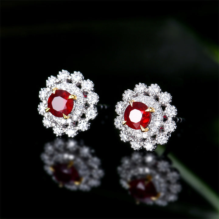 Gemstone 0 84ct genuine red ruby earring stud 18k gold jewelry