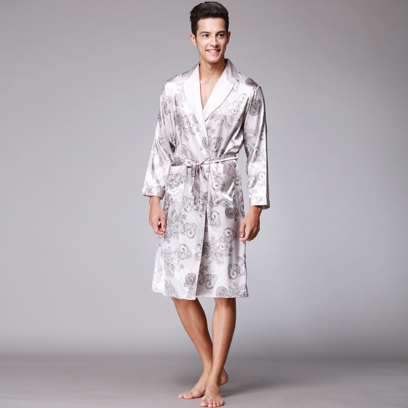 Dragon phoenix print men silk satin couple pajamas sets