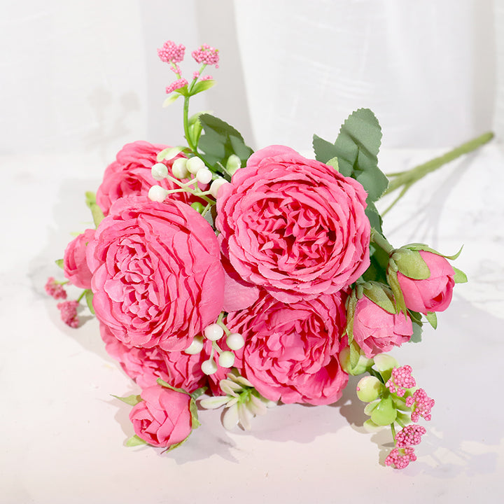 Pink silk peony artificial flowers rose wedding home decor big bouquet