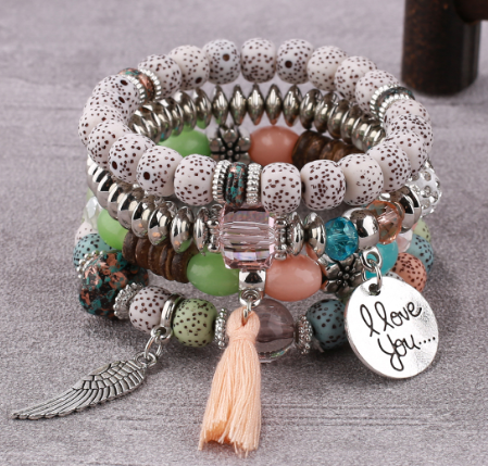 Bohemian multi layer beaded women bracelet trendy bodhi tassel