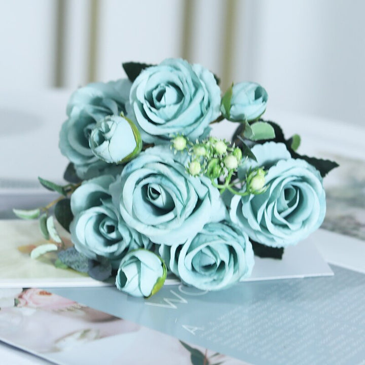 Beautiful artificial roses with 3 buds silk flower wedding decor wreath accessories