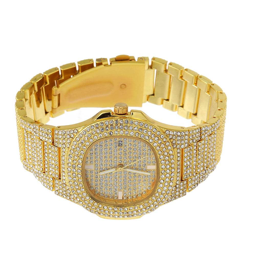 Luxury mens full diamond bling wrist watch