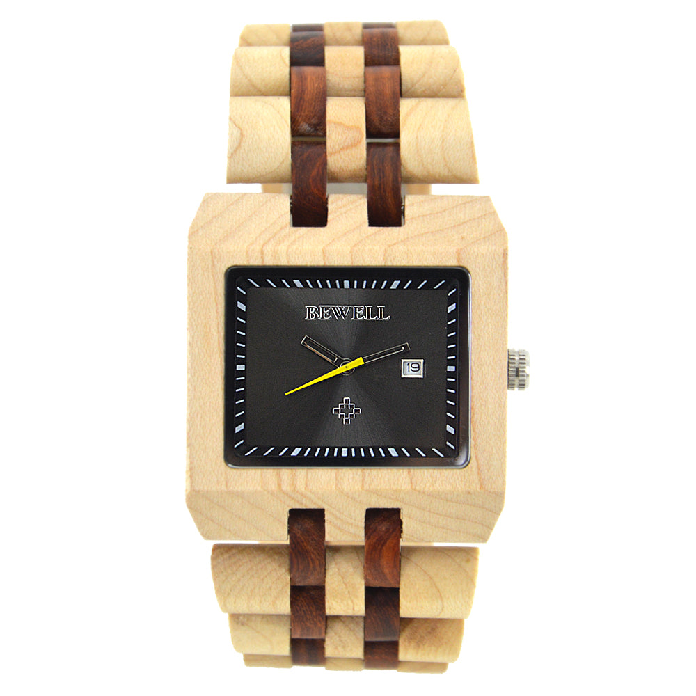 Movement wooden watch bewell with square face