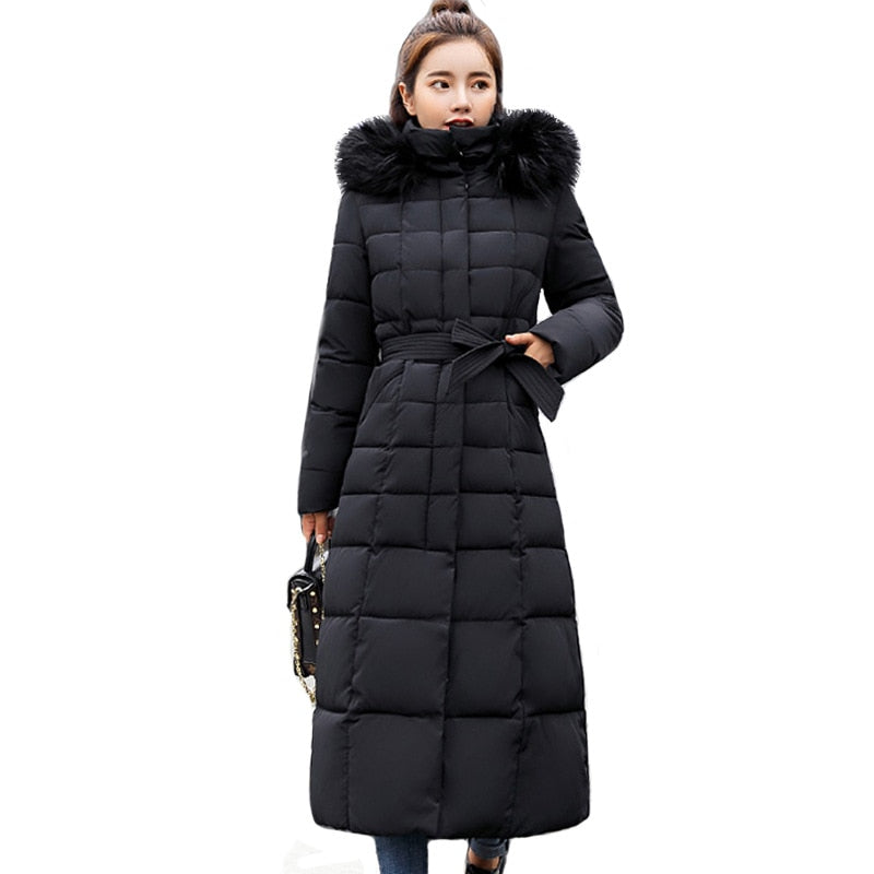 Корабль из России Slim Women Winter Jacket Cotton Padded Warm Thicken Ladies Coat Long Coats Parka Womens Jackets F101