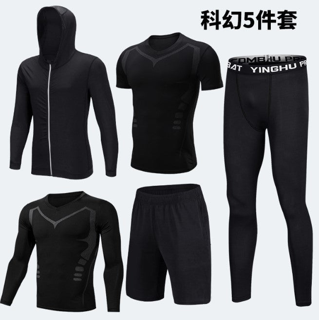 Wholesale Cheap Workout Clothes Training Men Run 5-Piece Fitness Suit