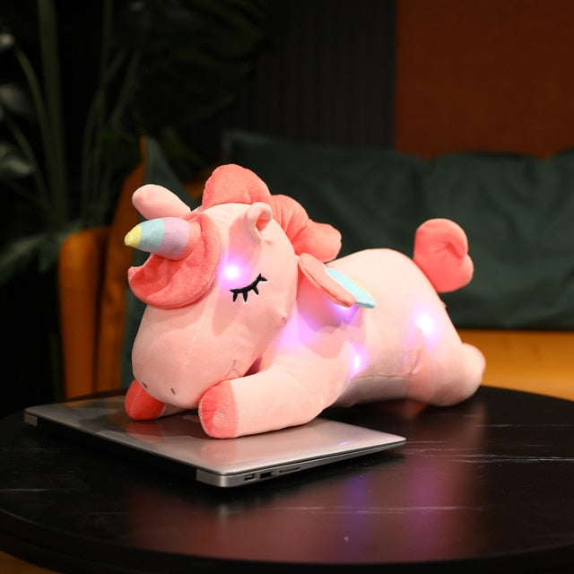 new arrive 25 50cm luminous stuffed unicorn toys gleamy animal doll lovely animals birthday gift for kids baby super quality