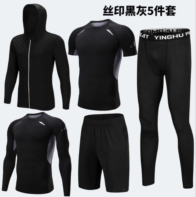 Wholesale Cheap Workout Clothes Training Men Run 5-Piece Fitness Suit