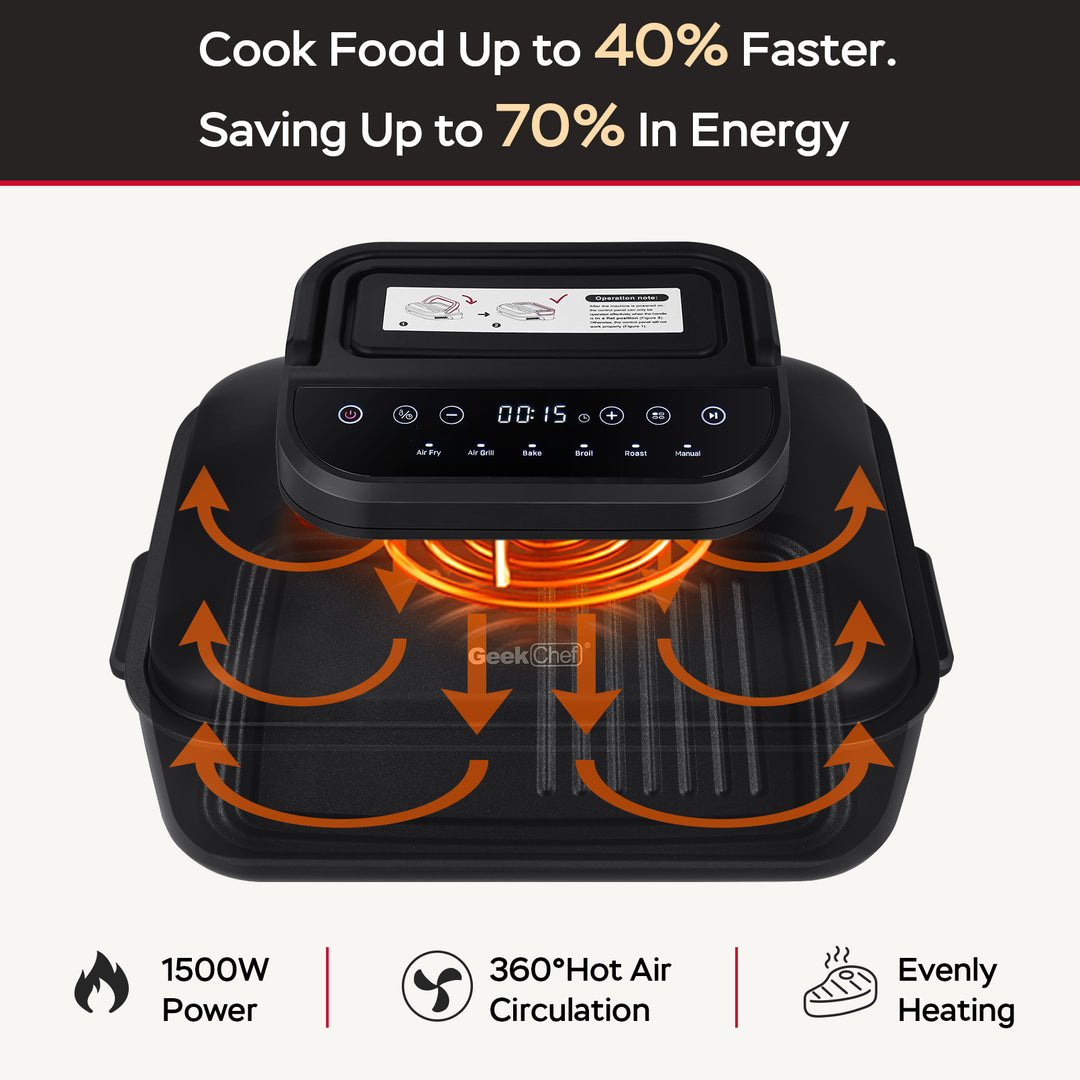 Geek Chef 7 In 1 Smokeless Electric Indoor Grill, Portable 2 in 1 Indoor Tabletop Grill &amp; Griddle