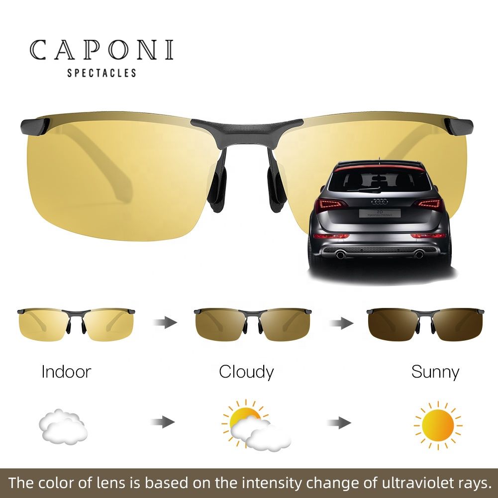 CAPONI Night Vision Sunglasses Polarized Photochromic Sun Glasses for Men UV Protect Yellow Driving Sports Glasses BSYS3066