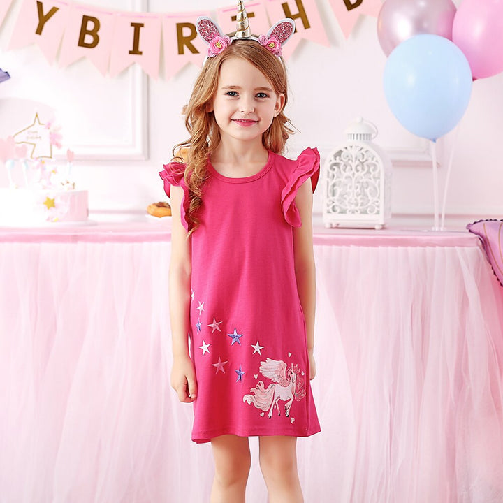 DXTON 2022 Girls Clothes New Summer Girls Dresses Flying Sleeve Princess Dress Sequin Heart Girls Vestidos Casual Children Dress