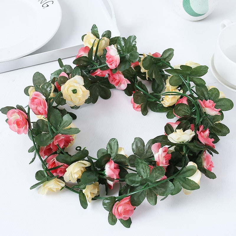 Rose artificial silk flowers garland backdrop decor garden arch plant vine