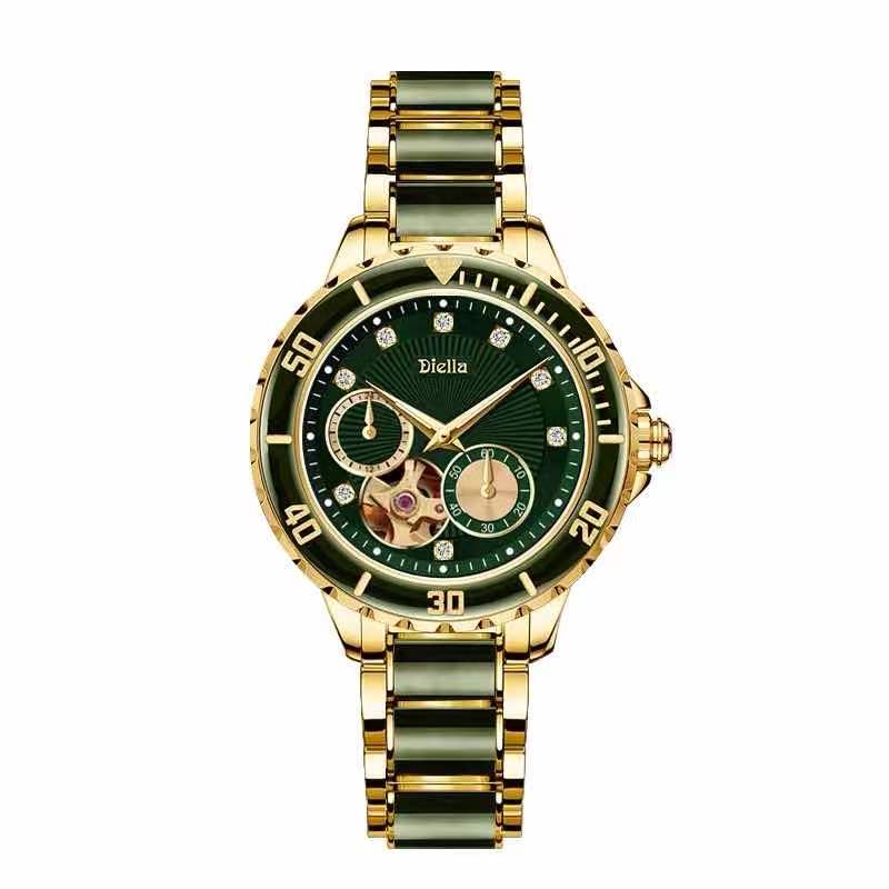 5atm waterproof stainless steel case jade watch mens luxury automatic watch