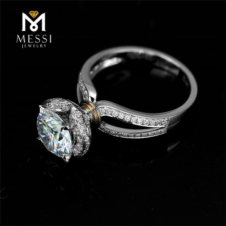 Messi Jewelry Wedding Ring 14K Gold Rings China 2ct Main Stone 4 Prong Setting Moissanite Ring Jewelry for Women