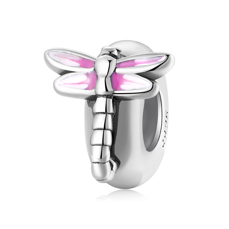 Real 925 Sterling Sliver Pink Enamel Butterfly CZ Spacer Beads Charms for Bracelet Jewelry Making Fashion Accessories Hot Sale