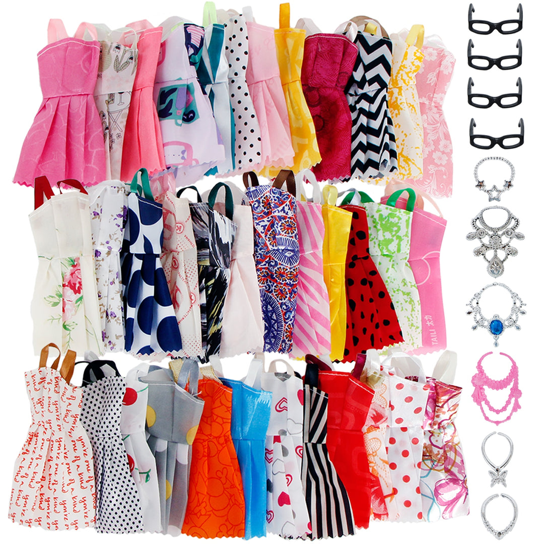 20 pcs random style mini dress plastic necklaces glasses barbie doll accessories