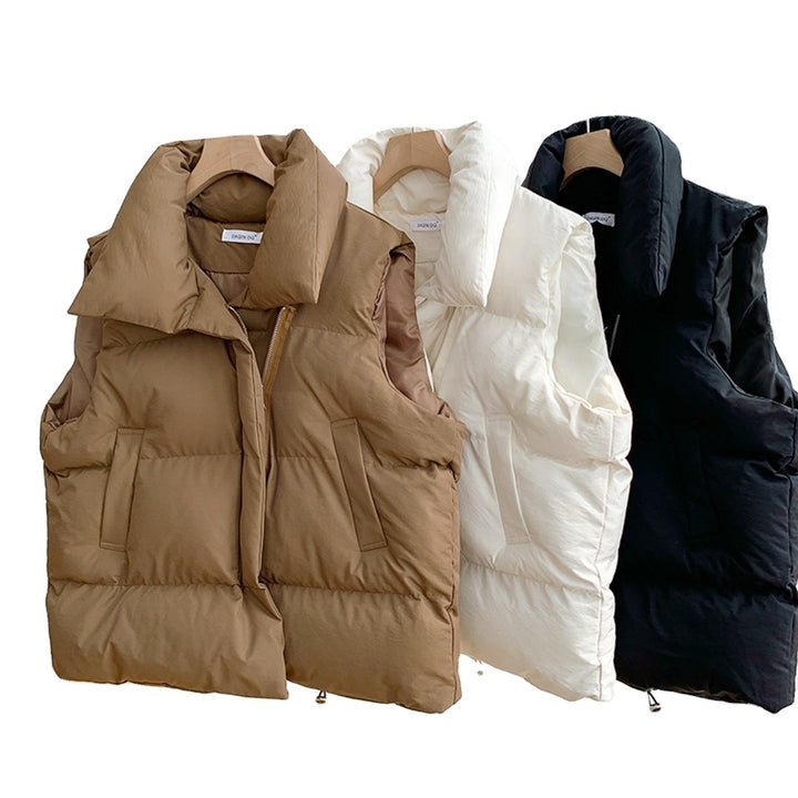 Women fashion light warm winter coats stand collar vest jacket