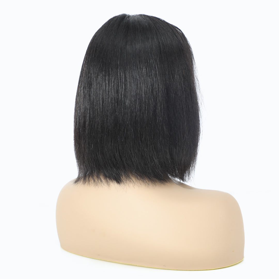 Womens*t part front lace short shoulder silk straight natural human hair wig