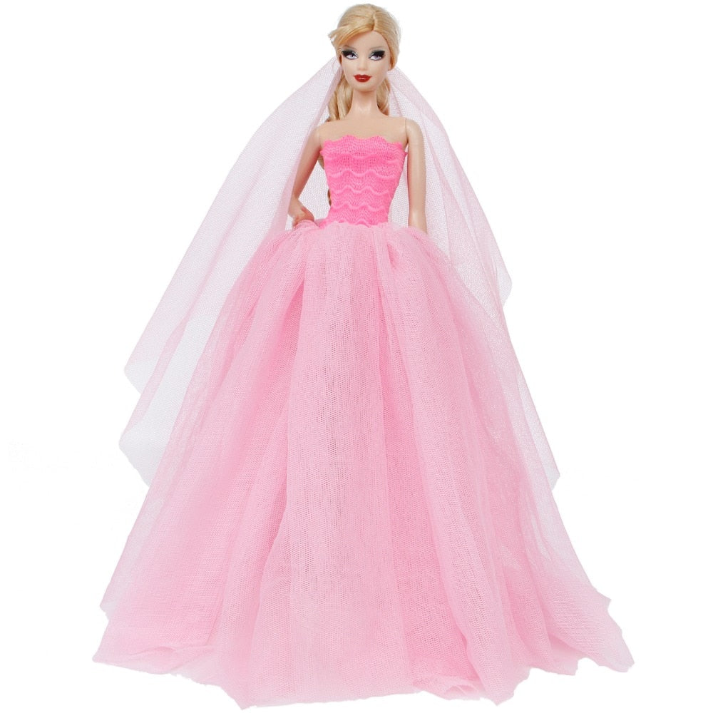 Handmade Wedding Doll Dress Princess Evening Party Ball Long Gown Skirt Bridal Veil Clothes for Barbie Doll Accessories DIY Toy