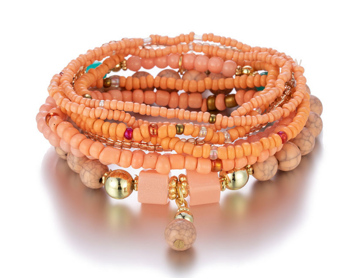 Hot Sale Handmade Wholesale Charm Bohemian Multilayer Bracelet Jewelry Set for Women Rice Bead Bracelet Custom