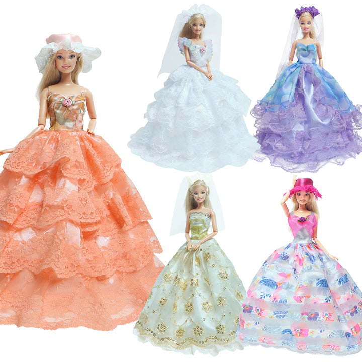 Handmade Wedding Doll Dress Princess Evening Party Ball Long Gown Skirt Bridal Veil Clothes for Barbie Doll Accessories DIY Toy