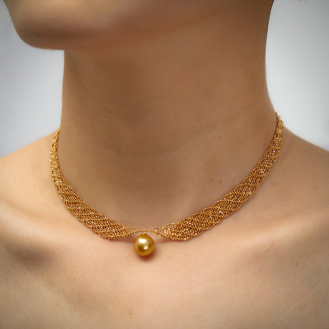 18k gold lace knit necklace seawater pearl 5a gold womans adjustable chain
