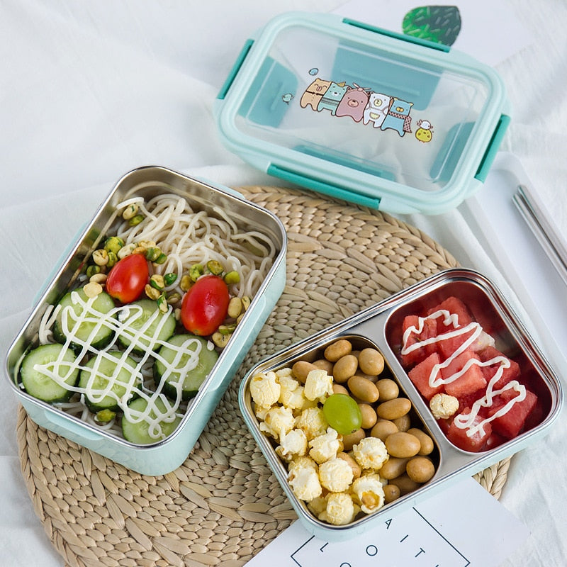 Cartoon lunch box stainless steel double layer food container for kids