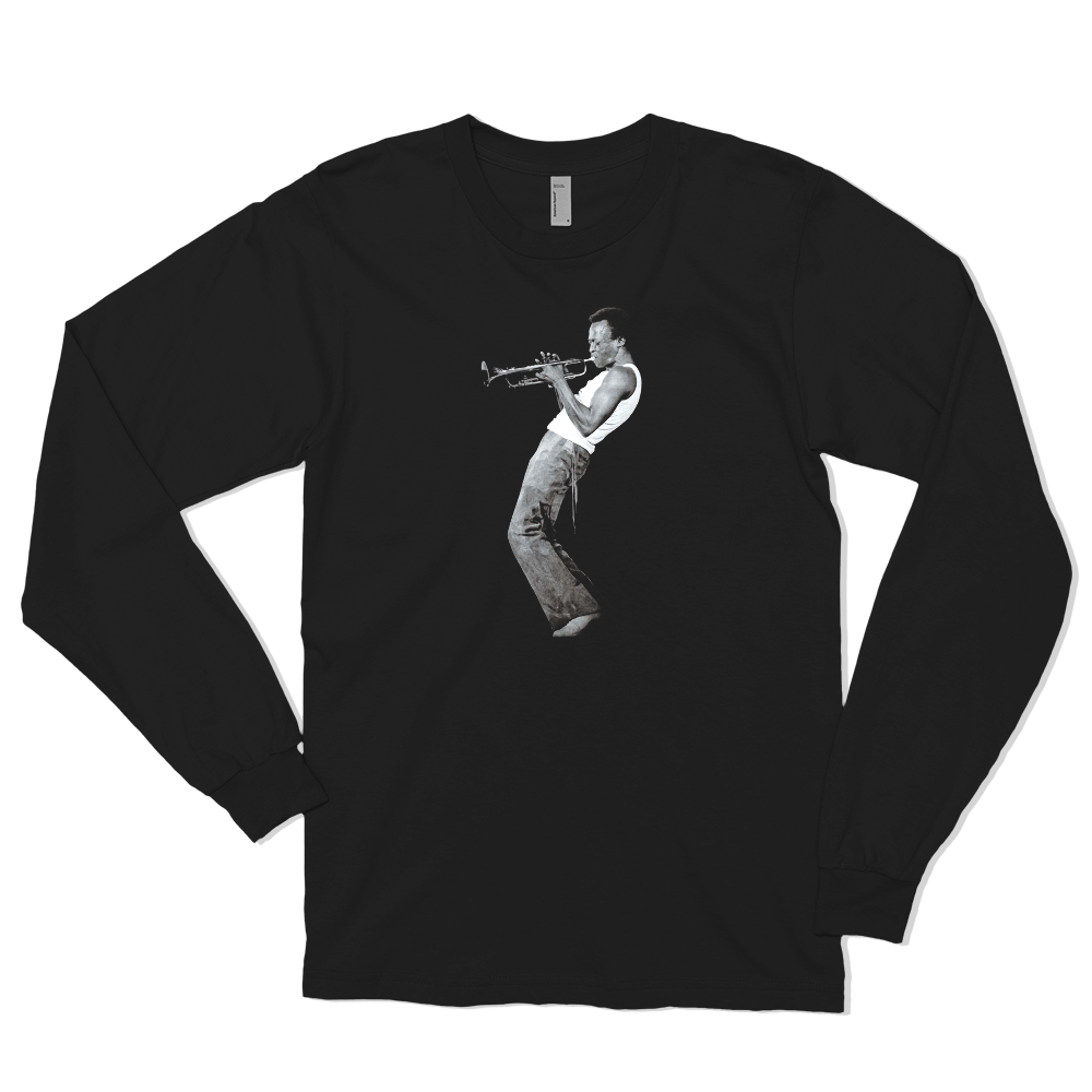 Miles davis playing his trumpet artwork long sleeve shirt