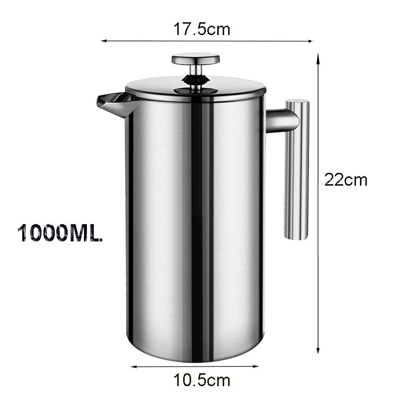 Coffee Maker French Press Stainless Steel Espresso Coffee Machine High Quality Double-Wall Insulated Coffee Tea Maker Pot 1000ml