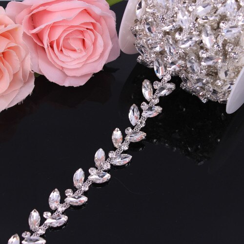 Fancy Rose Gold Fashion Crystal Rhinestone Cup Chain Trimming Bridal Dress Decoration for Wedding Dresses Garment Applique Trim