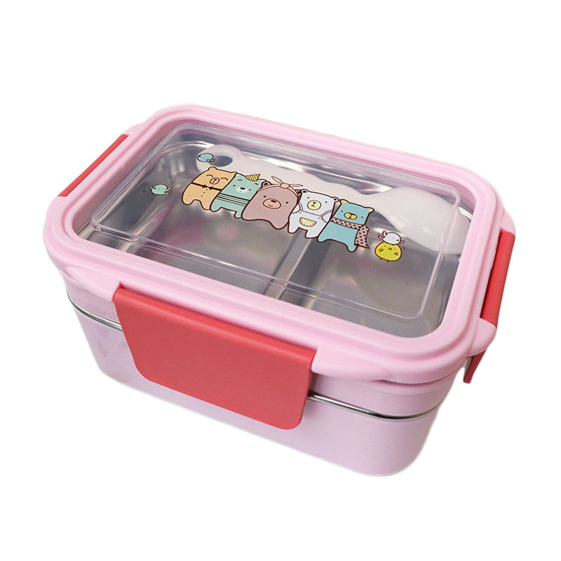 Cartoon lunch box stainless steel double layer food container for kids