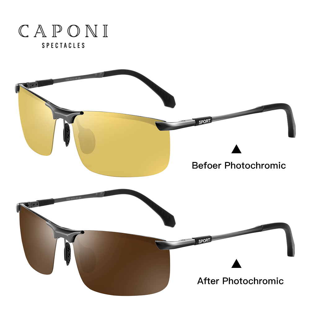 CAPONI Night Vision Sunglasses Polarized Photochromic Sun Glasses for Men UV Protect Yellow Driving Sports Glasses BSYS3066
