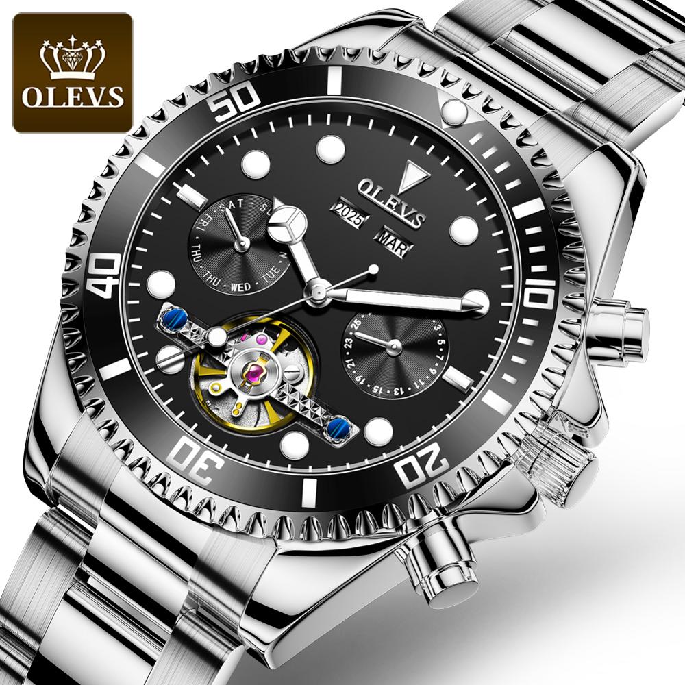 Mens luxury brand stainless steel band automatic mechanical watch