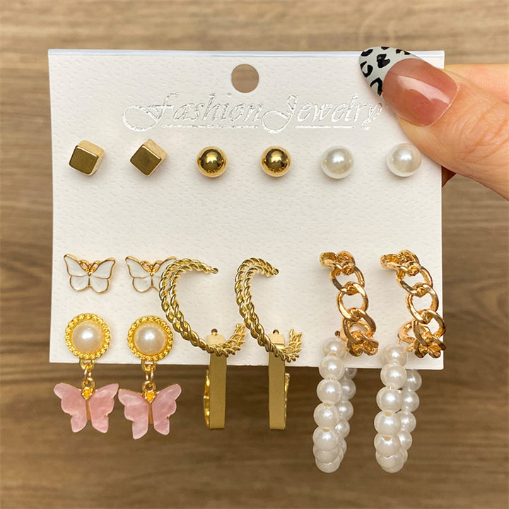 Women fashion geometric pearl stud gold leopard hoop earings