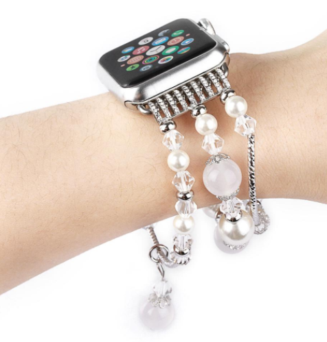 Fashion Stainless Steel Jewelry Wrist Pearl Strap Beaded Bracelet Watch Bands 38mm 40mm 42mm 44mm for Apple Watch Bands