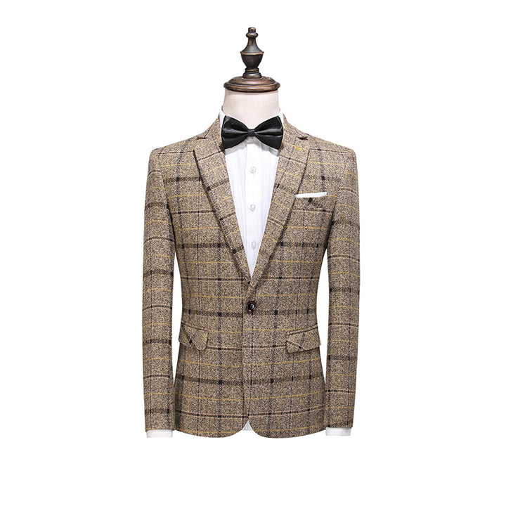 2021 New Men's Three Piece Suit Bridegroom's Dress Business Dress Large Plaid Suit Split Ends