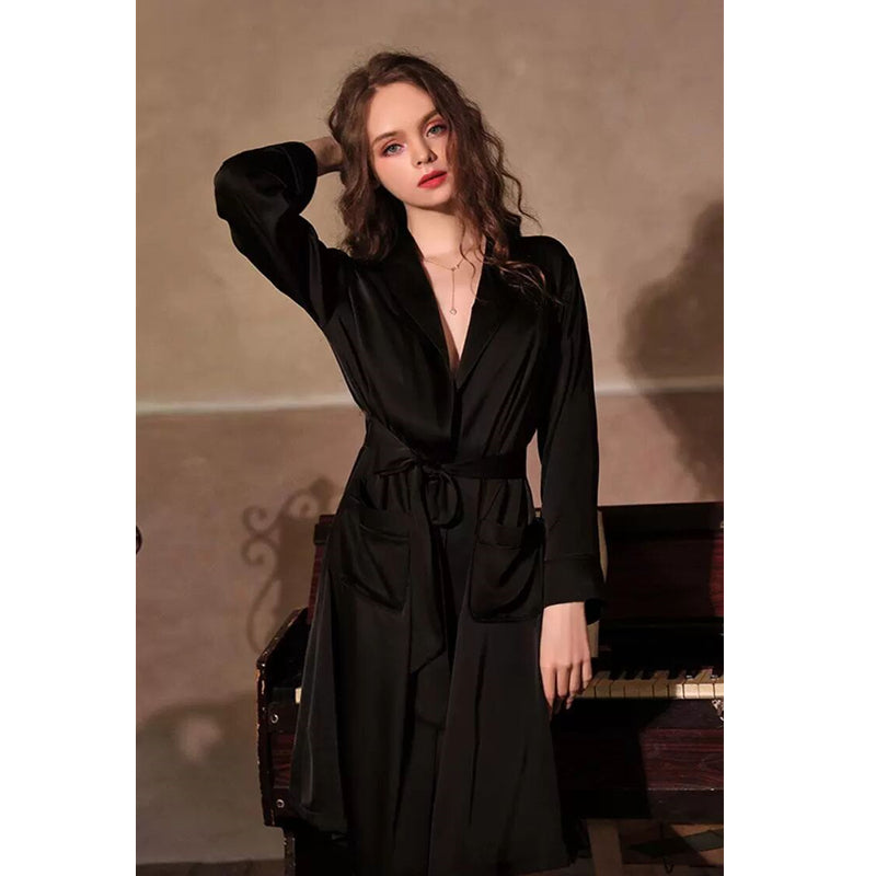 Long sleeve women robes sleepwear pajamas silk satin sleepwear