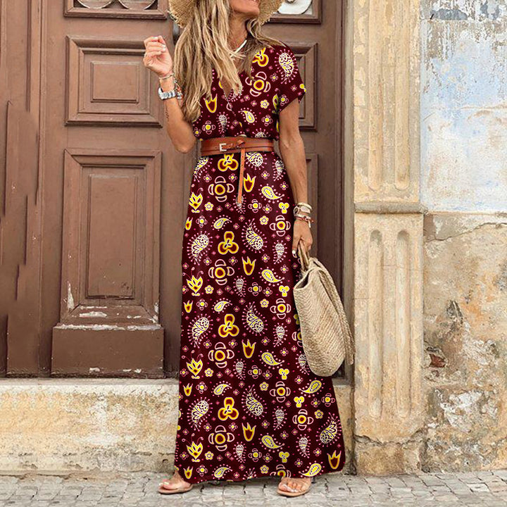 Womens long dress summer v neck boho belted maxi casual beach party