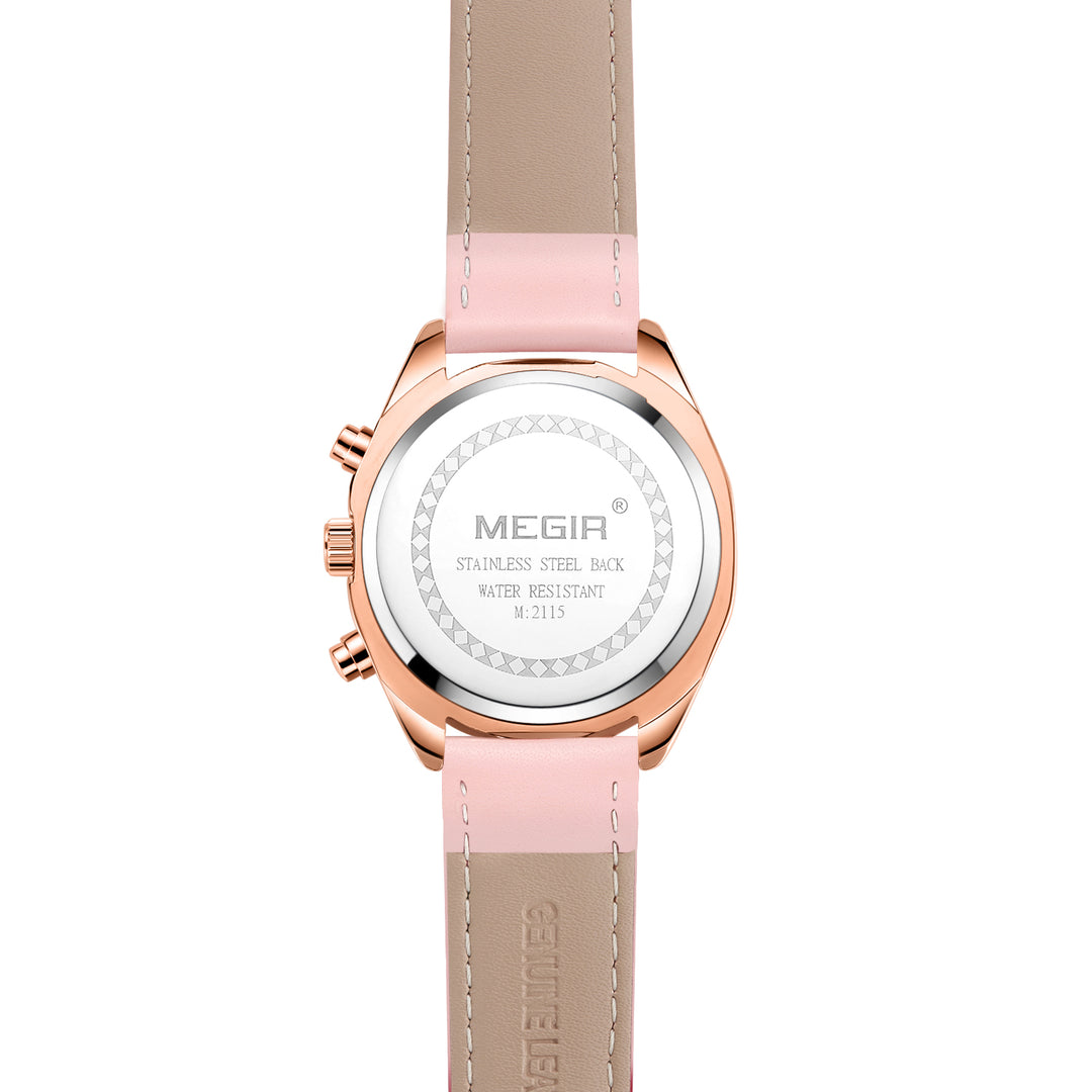 Womens waterproof top brand chronograph genuine leather bracelet watch