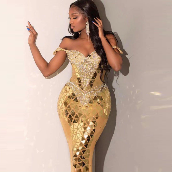 Women clothing bling sequin maxi formal evening dress low cut bodycon