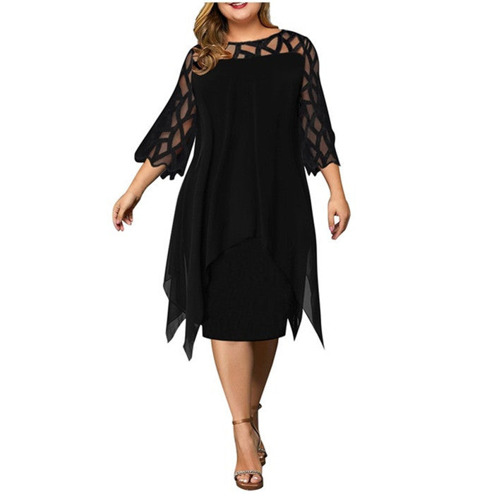 Fashion womens splicing irregular casual chiffon long  deep v  hem lace skirt