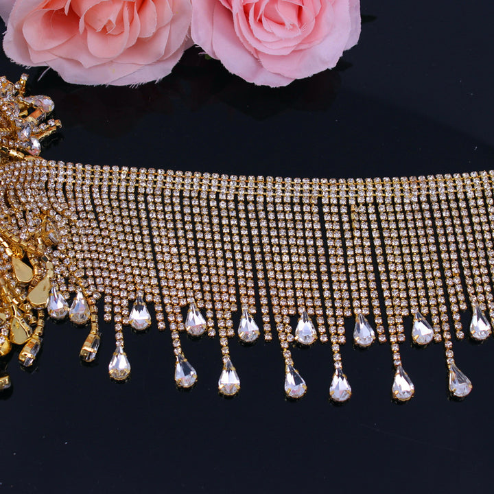 Fancy Rose Gold Fashion Crystal Rhinestone Cup Chain Trimming Bridal Dress Decoration for Wedding Dresses Garment Applique Trim